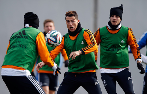 Cristiano Ronaldo playing games in Real Madrid training session