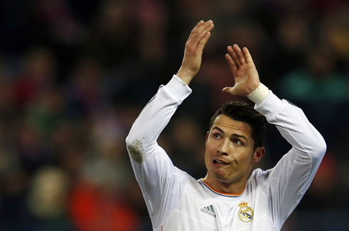 Cristiano Ronaldo applauding Real Madrid fans at the Vicente Calderón