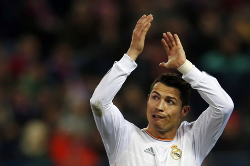 Cristiano Ronaldo applauding Real Madrid fans at the Vicente Calderón