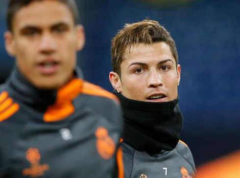 Cristiano Ronaldo and Varane in training