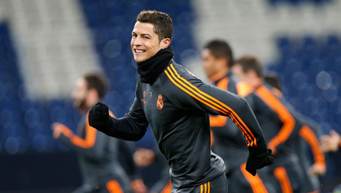 Cristiano Ronaldo smiles in a Real Madrid training session