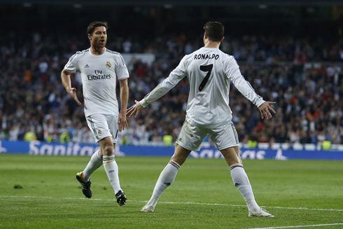 Cristiano Ronaldo celebrating goal with Xabi Alonso