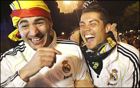 Benzema and Cristiano Ronaldo having a laugh
