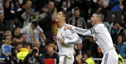 Cristiano Ronaldo not containing his joy in Clasico Real Madrid vs Barcelona for La Liga in 2014