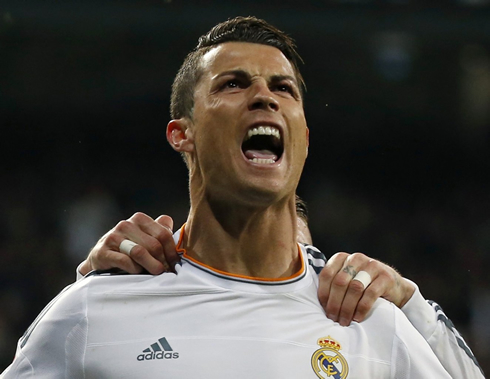 Cristiano Ronaldo showing his teeth in Real Madrid vs Barcelona