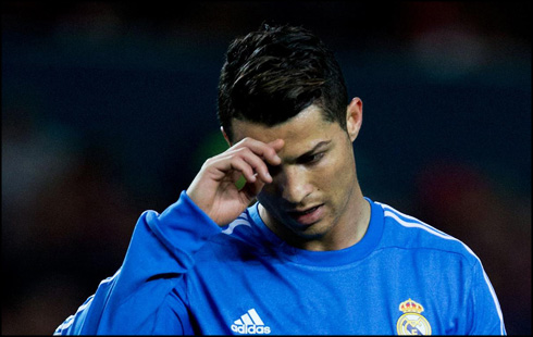 Cristiano Ronaldo scratching his face after the Sevilla 2-1 Real Madrid result