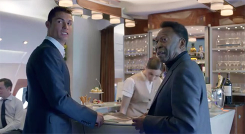 Cristiano Ronaldo and Pelé shooting a promotional advert for Emirates