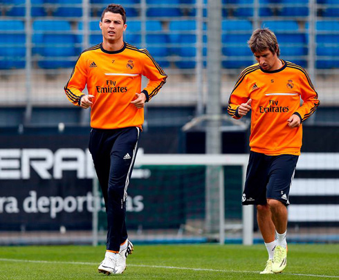 Cristiano Ronaldo and Fábio Coentrão in Real Madrid training