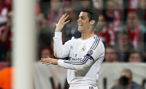 Cristiano Ronaldo showing his hands fingers, as he celebrates his 15th goal in the Champions League