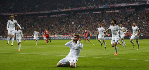 Sergio Ramos sliding on his knees at the Allianz Arena