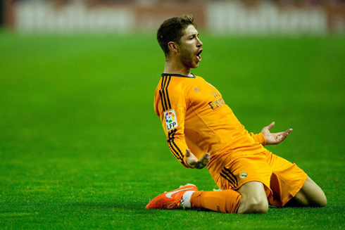 Sergio Ramos celebrating his free-kick goal for Real Madrid