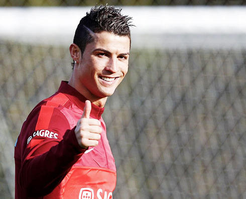 Cristiano Ronaldo showing his confidence, by putting his thumbs up for Portugal
