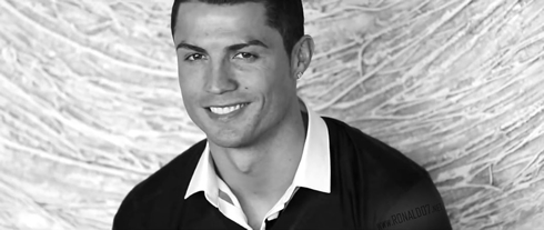 Cristiano Ronaldo smile in black and white photo