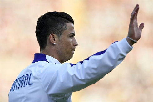Cristiano Ronaldo saluting the fans