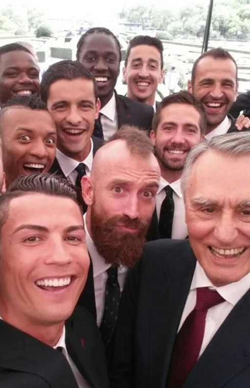 Cristiano Ronaldo selfie photo with Cavaco Silva, before the FIFA World Cup 2014