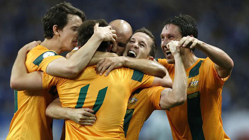 Australia players celebrating the World Cup qualification