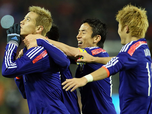 Keisuke Honda celebrating goal for Japan