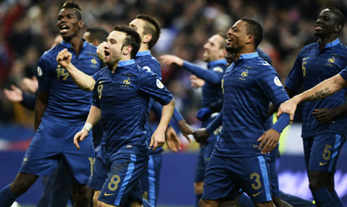 French players celebrating the World Cup 2014 qualification