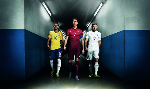 Neymar, Cristiano Ronaldo and Rooney, in a World Cup 2014 poster