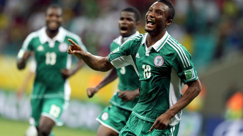 Nigeria Obi Mikel celebrating the passage to the FIFA World Cup 2014