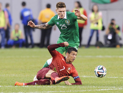 Cristiano Ronaldo defensive tackle for Portugal, before the FIFA World Cup 2014