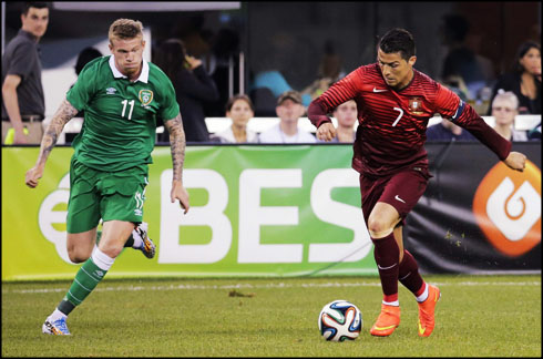 Cristiano Ronaldo sprinting in Portugal 5-1 Ireland, ahead of the 2014 FIFA World Cup