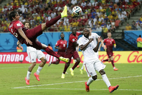 Bruno Alves acrobatic and karate kick, in Portugal vs USA, at the FIFA World Cup 2014