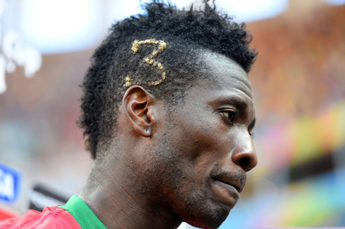 Asamoah Gyan number 3 haircut style, in Ghana's FIFA World Cup 2014 campaign