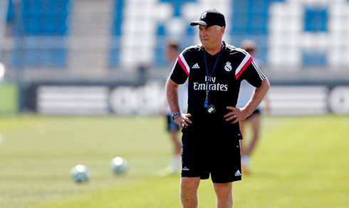 Carlo Ancelotti running Real Madrid's first team practice, in 2014-15