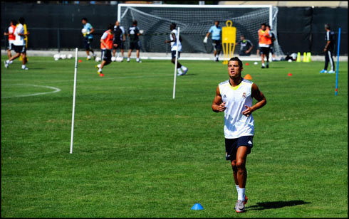 Cristiano Ronaldo training alone in a Real Madrid pre-season practice