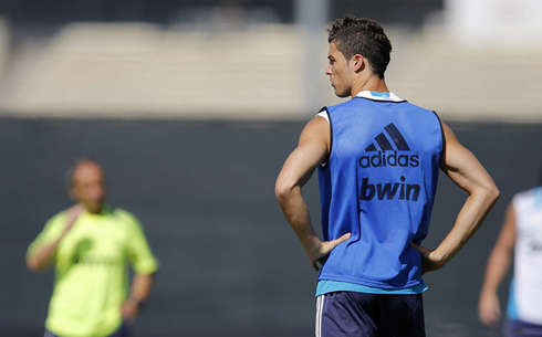 Cristiano Ronaldo with his hands on his waist, during a Real Madrid training