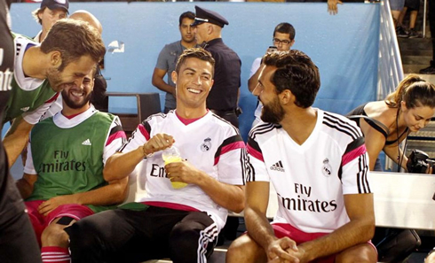 Cristiano Ronaldo on Real Madrid bench, ahead of a friendly against AS Roma, in the United States