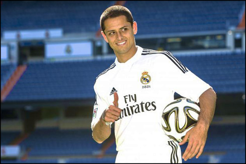 Chicharito Javier Hernandez presentation day for Real Madrid, at the Santiago Bernabéu