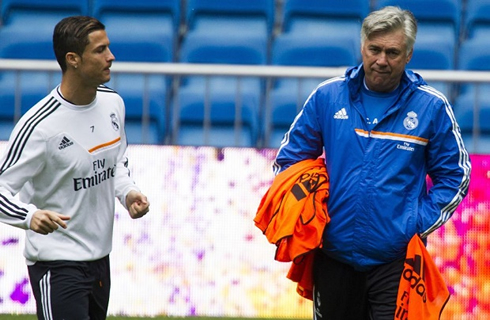 Cristiano Ronaldo and Carlo Ancelotti in Real Madrid training