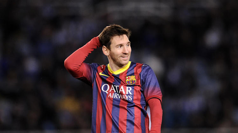 Lionel Messi scratching his head in FC Barcelona 2014-2015