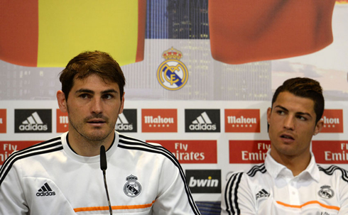 Iker Casillas sitted next to Cristiano Ronaldo during a press-conference