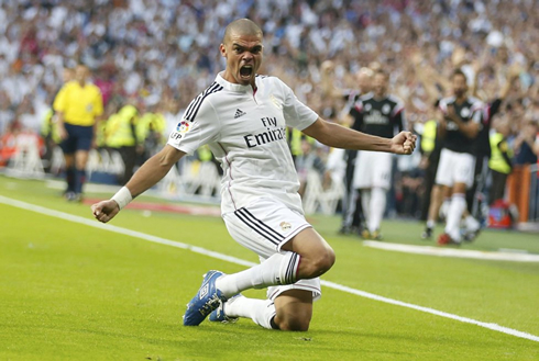 Pepe enthusiastic celebration after scoring in a Real Madrid vs Barcelona game