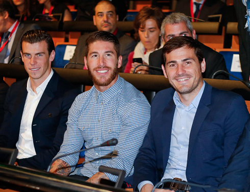 Gareth Bale, Sergio Ramos and Iker Casillas, all attending Cristiano Ronaldo's Golden Boot ceremony