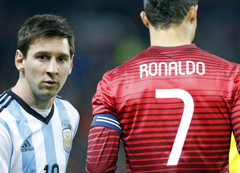 Messi and Ronaldo in Argentina vs Portugal in 2014