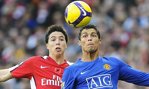Samir Nasri vs Cristiano Ronaldo, in Arsenal vs Manchester United back in the Premier League in 2007-2008