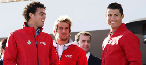 Pepe, Fábio Coentrão and Cristiano Ronaldo in Real Madrid and Audi event, in 2014