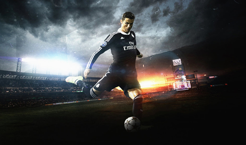 Cristiano Ronaldo in a Real Madrid black jersey wallpaper 2014-2015