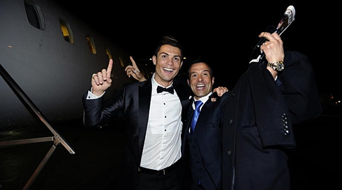 Cristiano Ronaldo celebrating with Jorge Mendes