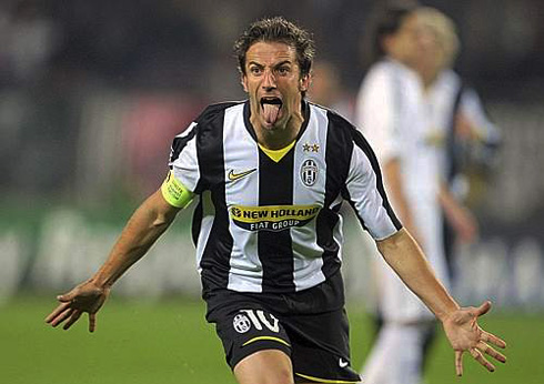 Alessandro Del Piero sticking his tongue out in a goal celebration for Juventus