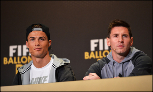 Cristiano Ronaldo and Lionel Messi at the FIFA Ballon d'Or gala