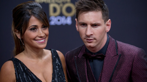 Antonella Roccuzzo and Lionel Messi at the 2014 FIFA Ballon d'Or gala