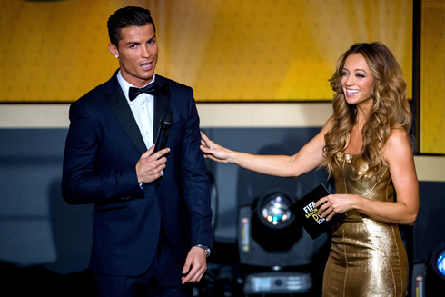 Cristiano Ronaldo and the hostess Kate Abdo, at the 2014 FIFA Ballon d'Or gala