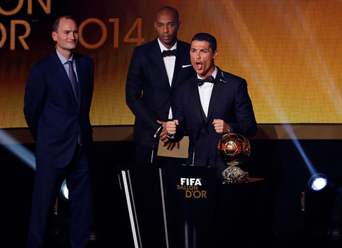 Cristiano Ronaldo celebration after winning the 2014 FIFA Ballon d'Or