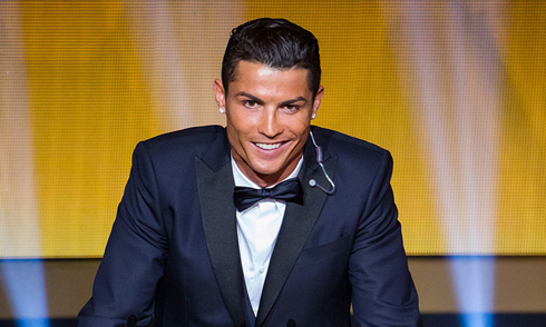 Cristiano Ronaldo smiling at the 2014 FIFA Ballon d'Or stage