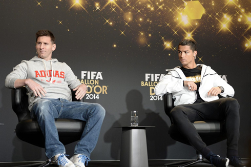 Messi and Ronaldo relaxed before the 2014 FIFA Ballon d'Or gala
